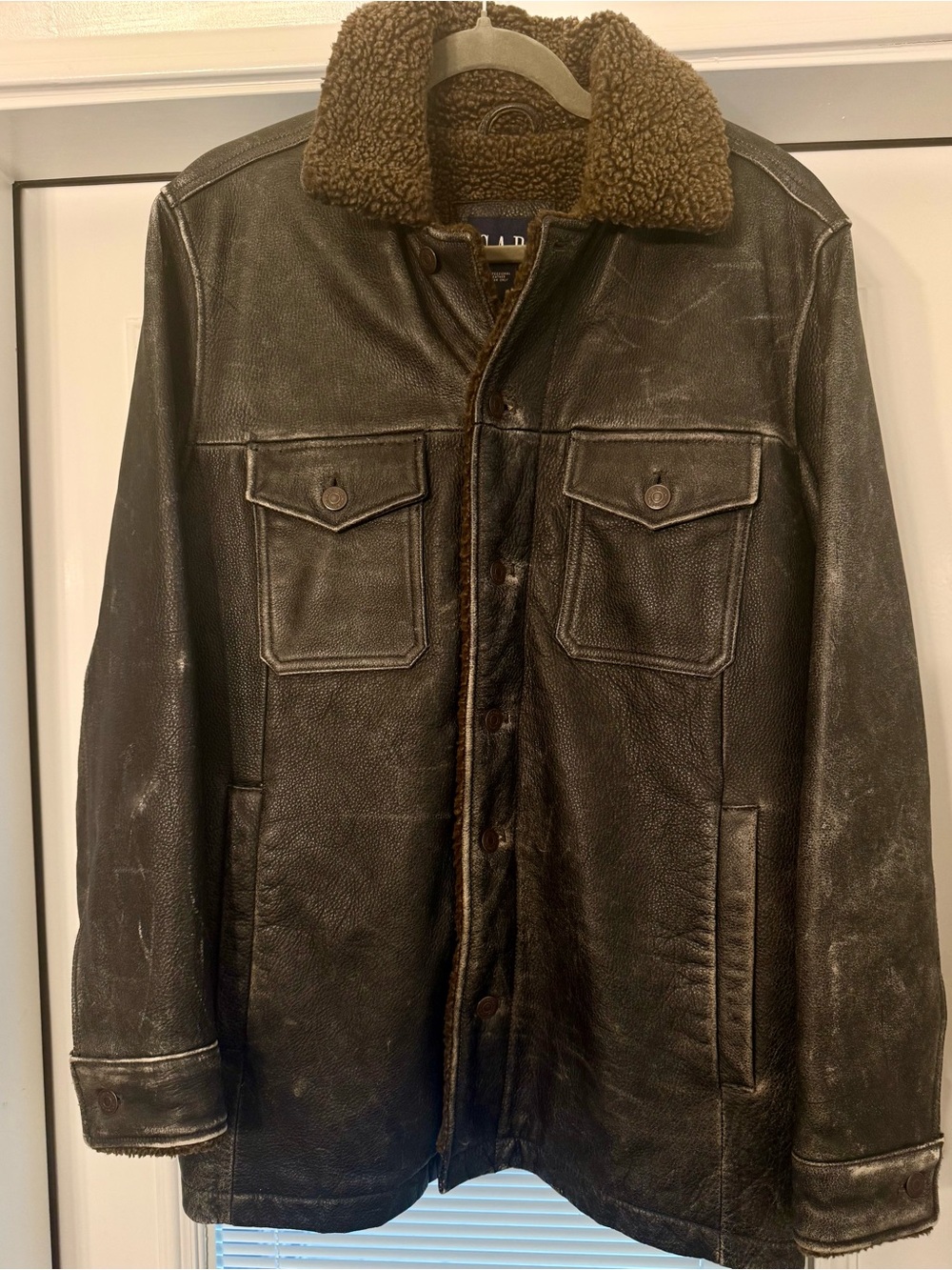 GAP Y2K Leather Sherpa Deep Piled Fleece Lined Bomber Field Jacket